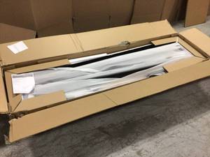 lot 102 image: 8 ft. Adjustable Height Solid Wood Top Workbench in Black for Ready to Assemble Steel Garage Storage System by Husky Customer Returns See Pictures