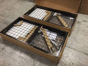 lot 108 image: Lot of 2 Gunmetal Gray Adjustable Height Overhead Garage Storage Rack (48 in W x 96 in D) by FLEXIMOUNTS Customer Returns See Pictures