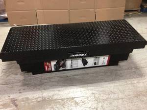 lot 109B image: 61.86 Matte Black Aluminum Low Profile Crossbed Truck Tool Box by Husky Customer Returns See Pictures