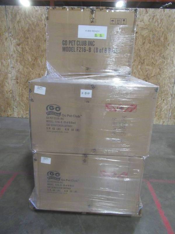 lot 116 image: PALLET OF (4 Pieces)  GO PET CLUB CAT TREE HOUSE (Only Box B (4)) - Missing some parts and hardware for complete tree assembly) - RETAIL VALUE $995.72