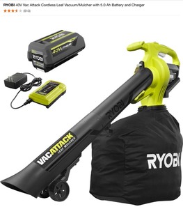 RYOBI 40V Vac Attack Cordless Leaf VacuumMulcher with 5.0 Ah Battery and Charger. See Pictures