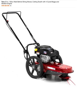 Toro 22 in. 163cc Walk Behind String Mower, Cutting Swath with 4-Cycle Briggs and Stratton Engine. See Pictures