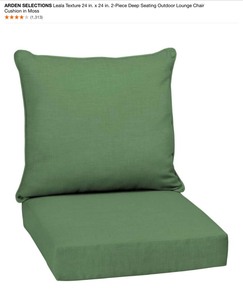 lot 6 image: (2) ARDEN SELECTIONS Leala Texture 24 in. x 24 in. 2-Piece Deep Seating Outdoor Lounge Chair Cushion in Moss. See Pictures