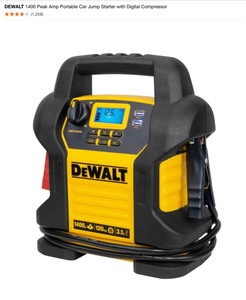 lot 13 image: DEWALT 1400 Peak Amp Portable Car Jump Starter with Digital Compressor. See Pictures
