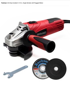 lot 16 image: Toolman 4.8-Amp Corded 4-12 in. Angle Grinder with Rugged Motor. See Pictures