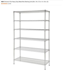 lot 29 image: HDX Chrome 6-Tier Heavy Duty Metal Wire Shelving Unit (48 in. W x 72 in. H x 18 in. D). See Pictures