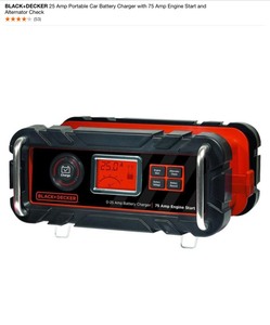 lot 30 image: BLACKDECKER 25 Amp Portable Car Battery Charger with 75 Amp Engine Start and Alternator Check. See Pictures