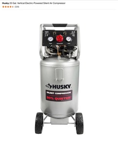 lot 50 image: Husky 20 Gal. Vertical Electric-Powered Silent Air Compressor. See Pictures
