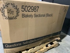 lot 60 image: Leisure Made Blakely Black 5-Piece Aluminum Outdoor Sectional with Tan Cushions. See Pictures