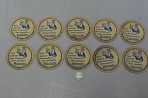 set of 10 circle 1965 Hamms 100 Year Anniversary Coasters