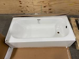 lot 58 image: MANSFIELD Pro-Fit Steel 30-in W x 60-in L White Porcelain Enameled Steel Rectangular Right Drain Alcove Soaking Bathtub