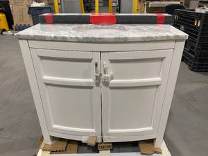 lot 91 image: ALLEN  ROTH Moravia 36-in White Undermount Single Sink Bathroom Vanity with Natural Carrara Marble Top