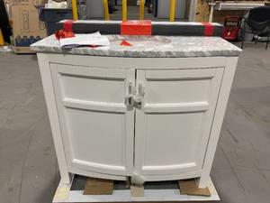 lot 90 image: ALLEN  ROTH Moravia 36-in White Undermount Single Sink Bathroom Vanity with Natural Carrara Marble Top
