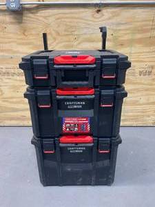 lot 97 image: CRAFTSMAN TradeStack System Tower 22-in Black Plastic Wheels Lockable Tool Box