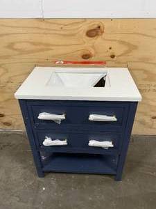 lot 104 image: ALLEN  ROTH Windsor 30-in Midnight Blue Undermount Single Sink Bathroom Vanity with White Engineered Stone Top