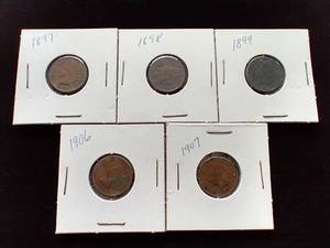 5 Indian Head Pennies