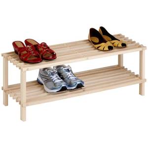 Honey Can Do 2 Tier Natural Wood Shoe Rack