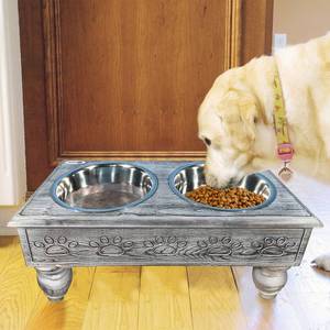 Raised Wooden Pet Double Diner
