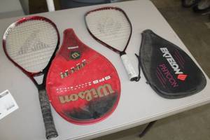 lot 691 image: Wilson SPS Oversize Tennis Racket with Case, Ektelon Phycon Handball Racket with Case