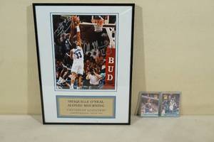 lot 7 image: Limited Edition Signed Shaquille ONeal and Alonzo Mourning Picture with Rookie Cards