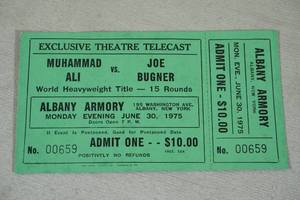 lot 24 image: 1975 Muhammad Ali vs Joe Bugner Boxing Match Telecast Original Ticket