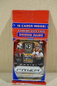 lot 34 image: 2020 Panini Prizm Hanger Pack of Football Cards with Bonus RedWhiteBlue Pack
