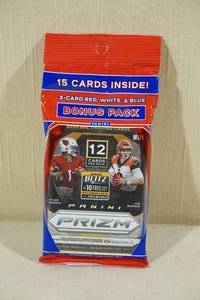 lot 35 image: 2020 Panini Prizm Hanger Pack of Football Cards with Bonus RedWhiteBlue Pack