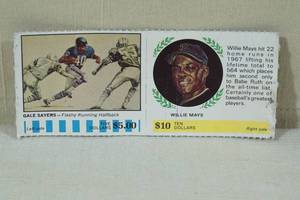 lot 92 image: 1968 American Oil Winners Circle Gale Sayers and Willie Mays Game Card