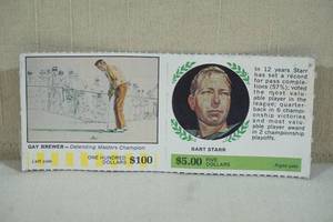 lot 94 image: 1968 American Oil Winners Circle Bart Starr and Gay Brewer Game Card