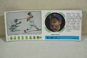 lot 95 image: 1968 American Oil Winners Circle Mickey Mantle and Babe Ruth Game Card