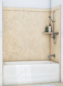 lot 7 image: New FlexStone Elite 3-Piece Creme Travertine Composite Bathtub  Shower Surround