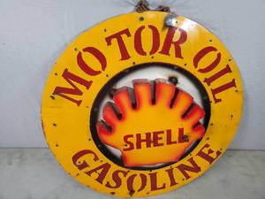lot 105 image: New Recycled Metal 3-D Shell Gas Sign