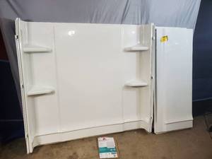lot 6 image: Sterling Ensemble Medley White Panel Kit Shower Wall Surround (60-in x 30-in) - Damaged