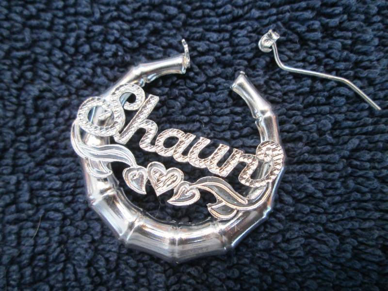 2 pr Sterling Silver Bamboo Name Ho...