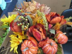 Glitter Sunflower Bushes, Fall Flowers with Pumpkins
