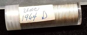 UNC ROLL OF 1964-D SILVER ROOSEVELT DIMES (50 COINS)