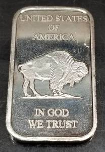 1 TROY OZ .999 FINE SILVER BAR INDIAN BUFFALO