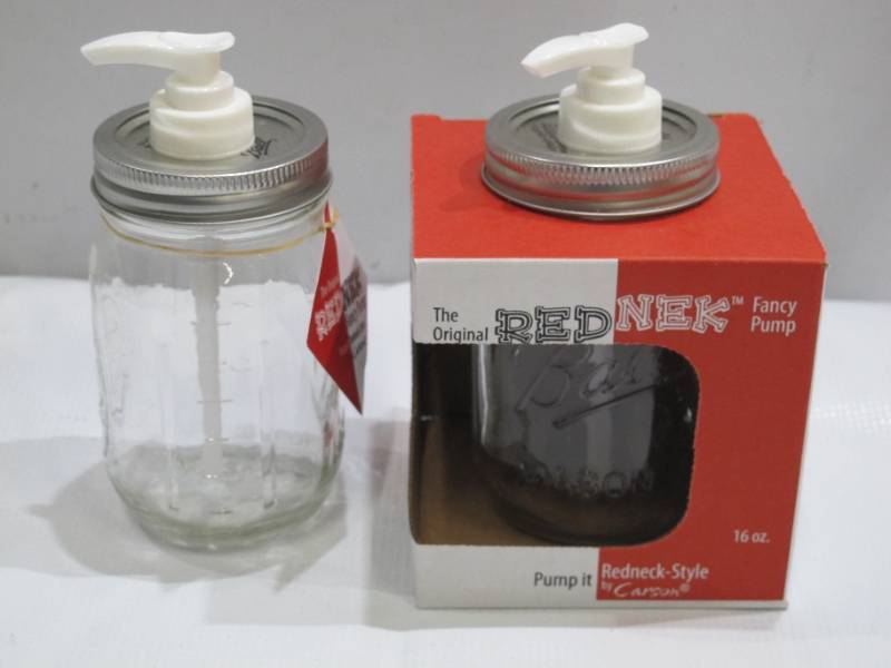 lot 926 image: 2 Pack of Carson 22228 Redneck Mason Jar Condiment Dispenser, 16 oz - Ball Jars