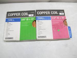 lot 481 image: Everbilt Copper Coil Type L - Copper Piping 38 ID x 20 and 12 ID x 20