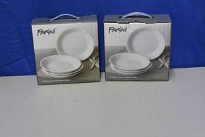 2 sets of white ceramic salad plates