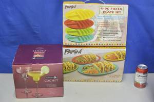 Fiesta set- Plates and cocktail glasses