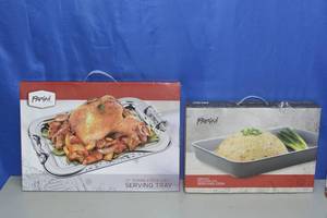 two 21 serving trays and 1 rectangular serving dish