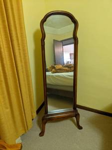 lot 27 image: Vintage Wood Framed Dressing Mirror with Folding Support