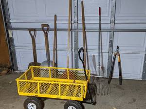 lot 36 image: All the Lawn Care Tools and a Cart