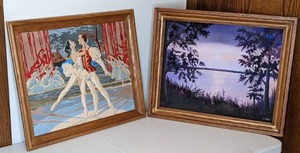 lot 35 image: Lot of 2 Paintings Ballet Couple-Unknown Artist & Original Landscape by M. Mirza