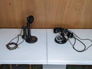lot 20 image: Lot of 2 Antique Phones Candlestick American Tel Co #323 & Western Electric Rotary Dial with F1 Handset