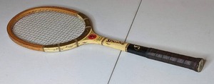 lot 43 image: Vintage Wooden Spalding Prize Cup Tennis Racket Pancho Gonzales
