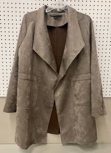 Womens Raw Hem Faux Suede Open Cardigan Jacket Size L