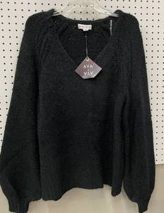 AVA &amp VIV Womens Chenille Pullover Sweater Black Size 0X