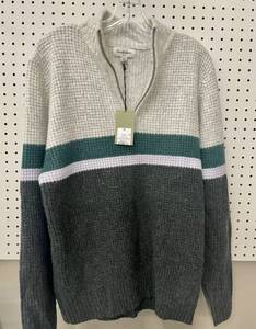Goodfellow Mens Soft Zip-Up Crewneck Striped Pullover Sweater Size M